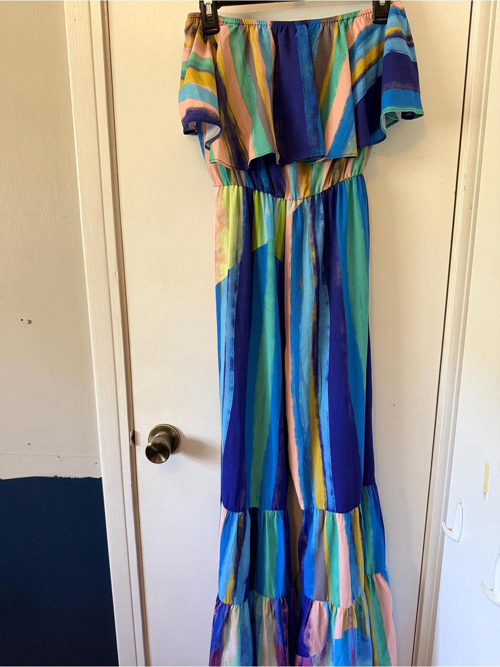Umgee Multicolor Off-Shoulder Striped Maxi Dress